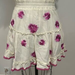 Misa Los Angeles White Skirt with Pink Floral Accents